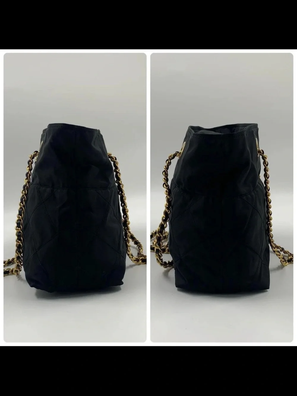 Prada Black Quilted Nylon Chain Tote